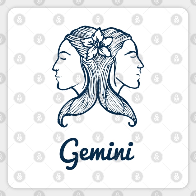 Gemini Zodiac Horoscope Two Women Faces with Flower Sign and Name Sticker by ActivLife